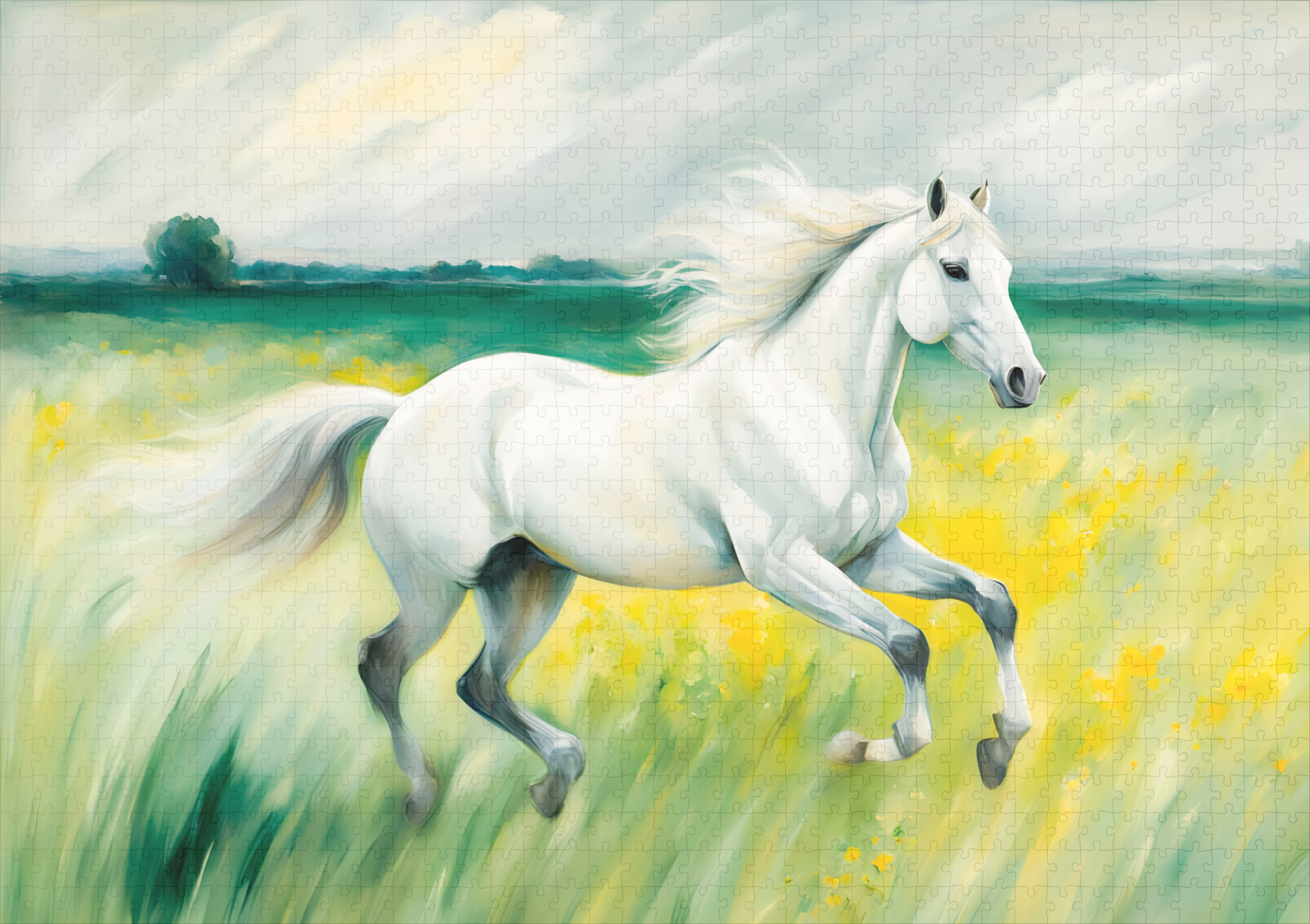 raxxa Premium-Puzzle: White Horse Running Across Meadow - Image 2