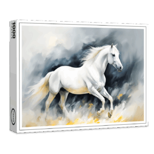 raxxa Premium-Puzzle: White Horse Running in Sand, Dark Background