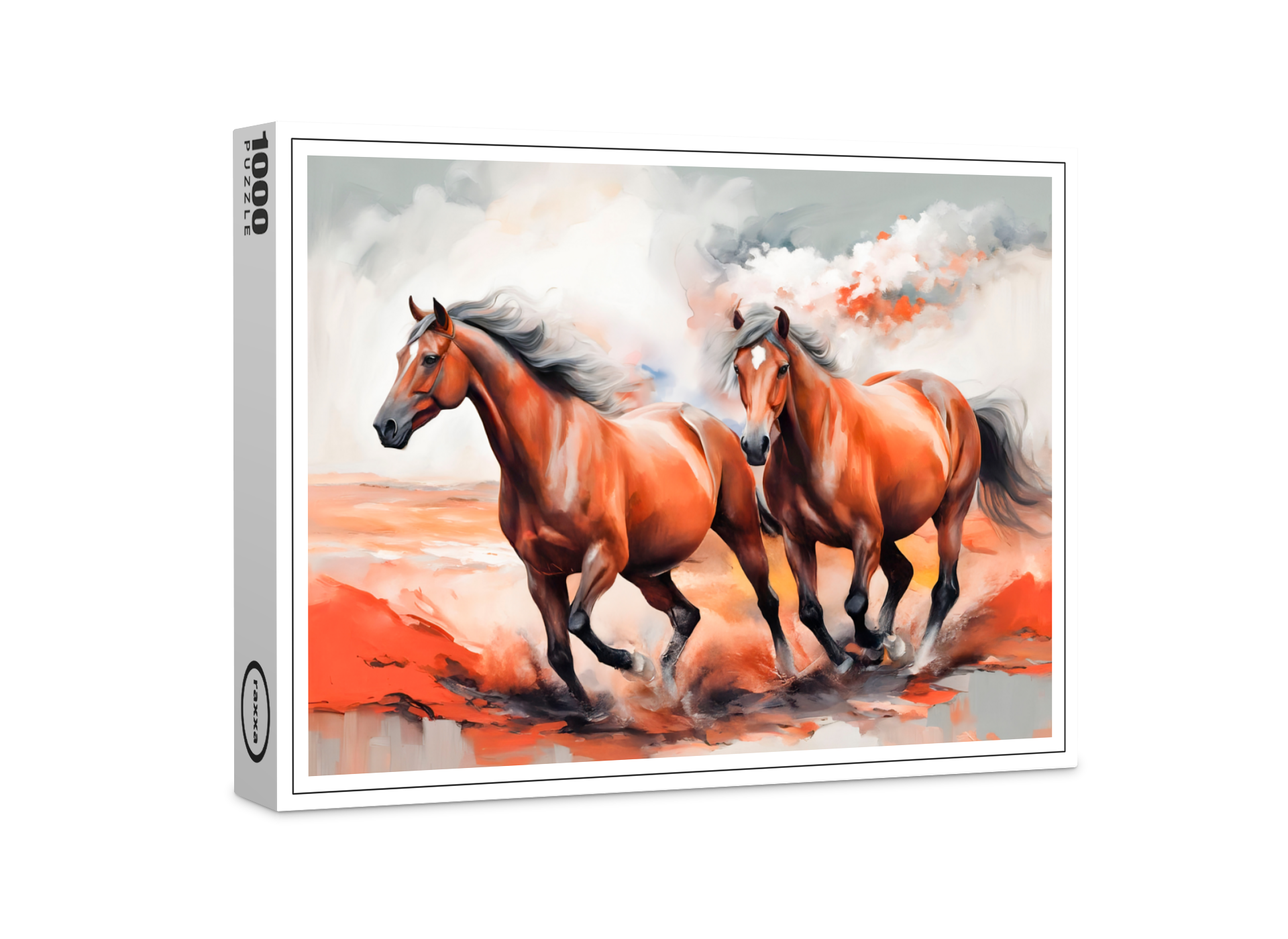 raxxa Premium-Puzzle: Two Chestnut Horses Running Through Red Sand