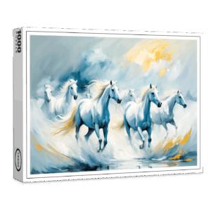 raxxa Premium-Puzzle: Large Group of White Horses Running Through Sea