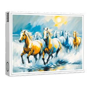 raxxa Premium-Puzzle: Chestnut Horses Running Through Shallow Seaild