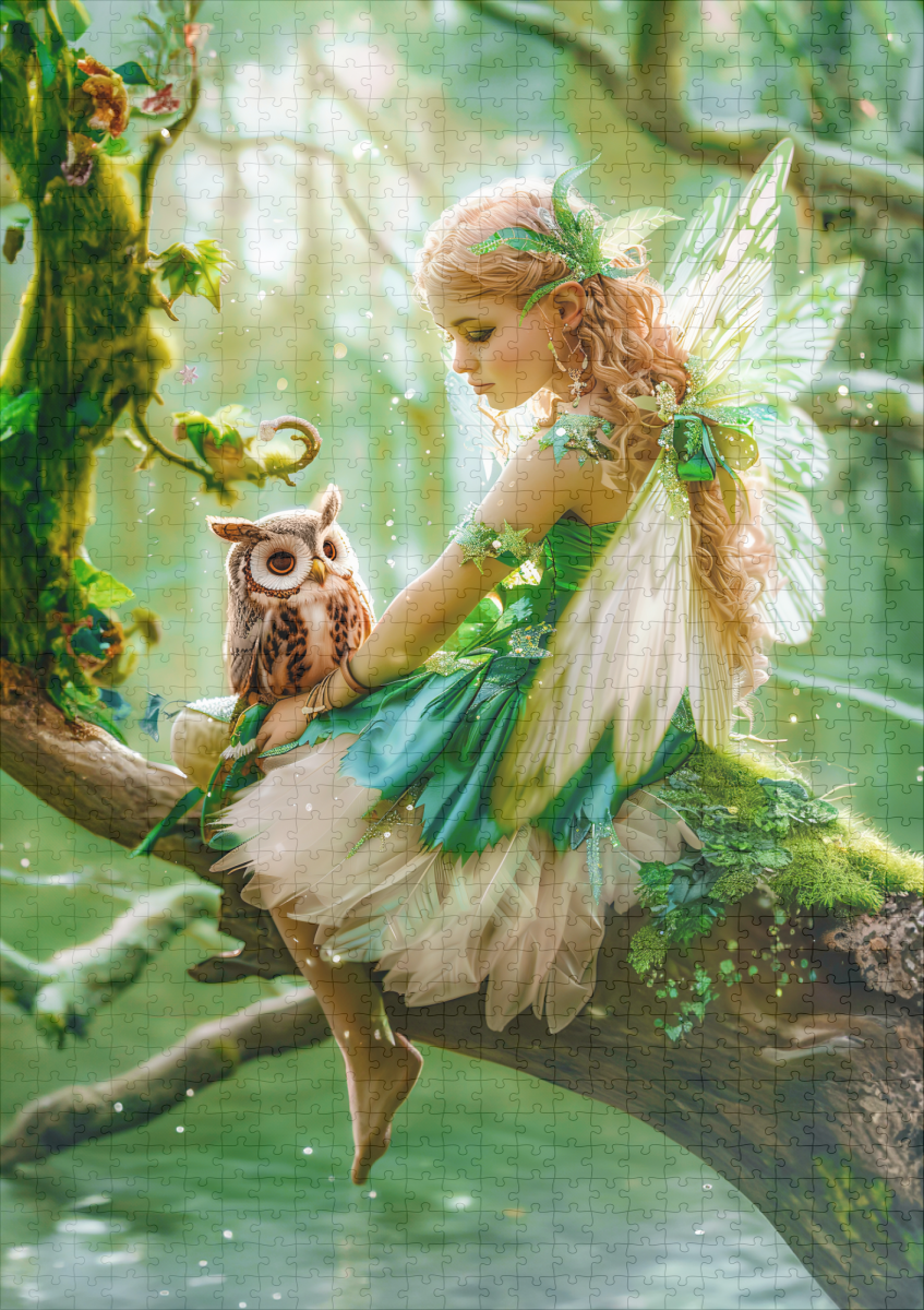 raxxa Premium-Puzzle: Enchanting Fairy with Owl in Forest - Image 2