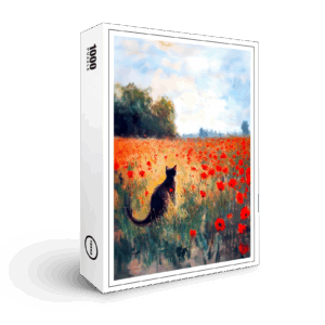 raxxa Premium-Puzzle: Impressionistic Oil Painting of Cat in Blooming Poppy Field