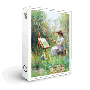 raxxa Premium-Puzzle: Impressionistic Oil Painting of Cat Beside Outdoor Painter