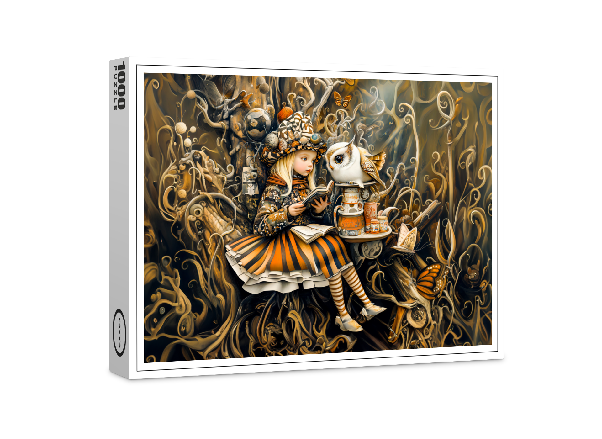 raxxa Premium-Puzzle: Little Girl with Owl in a Tree Root House