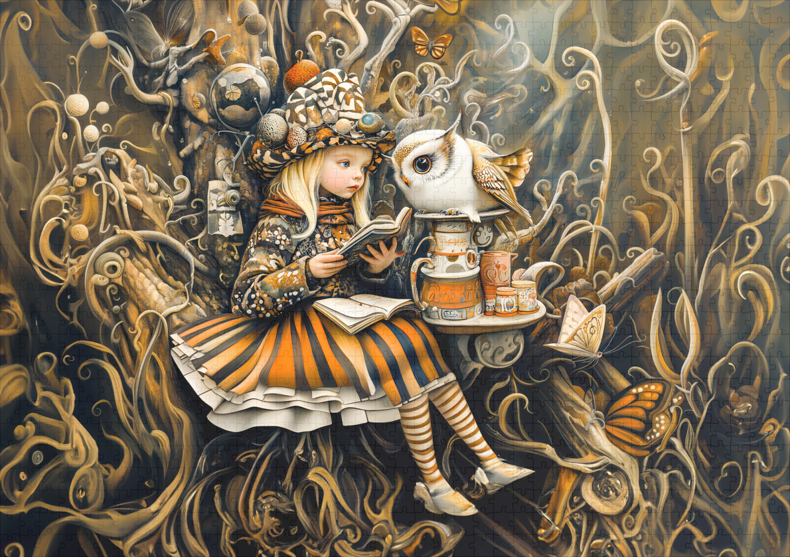 raxxa Premium-Puzzle: Little Girl with Owl in a Tree Root House - Image 2