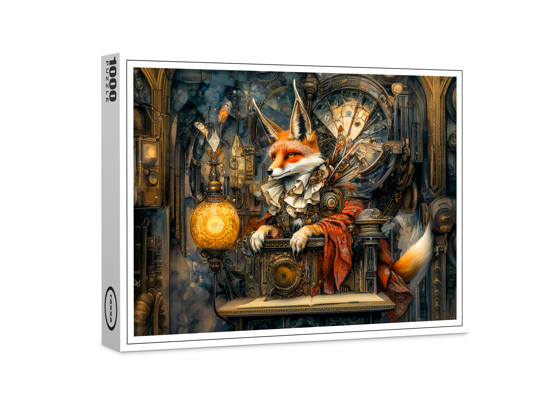 raxxa Premium-Puzzle: Fox on a Steampunk Pulpit in a Mystical Scene