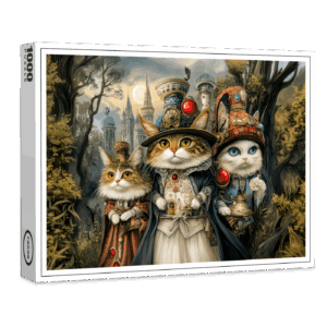 raxxa Premium-Puzzle: Three Cats in Steampunk Fantasy Forest