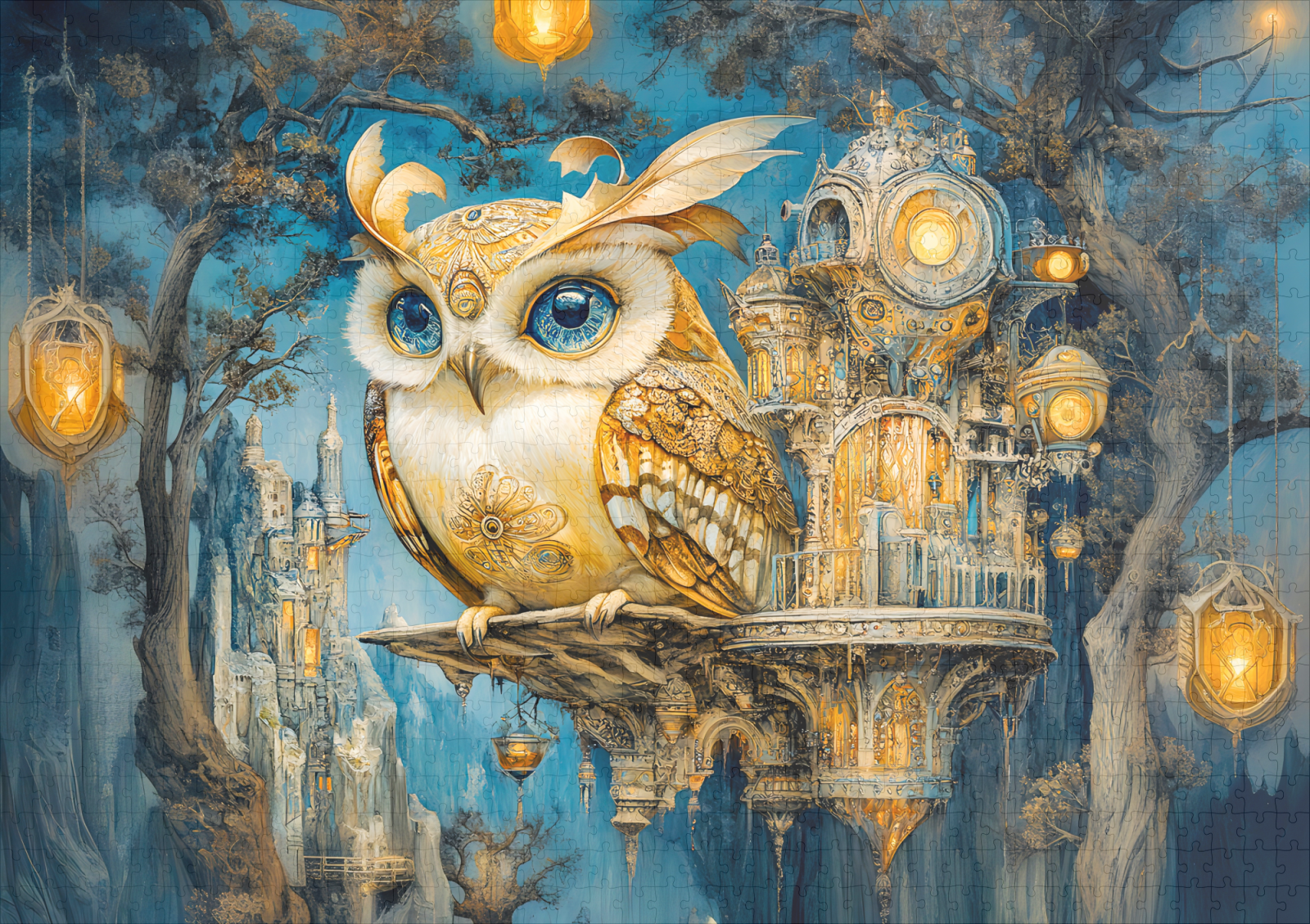 raxxa Premium-Puzzle: Mystical Owl in a Tree Castle at Night - Imagen 2