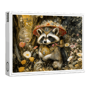 raxxa Premium-Puzzle: Raccoon with a Fly Agaric Mushroom in Fantasy Forest
