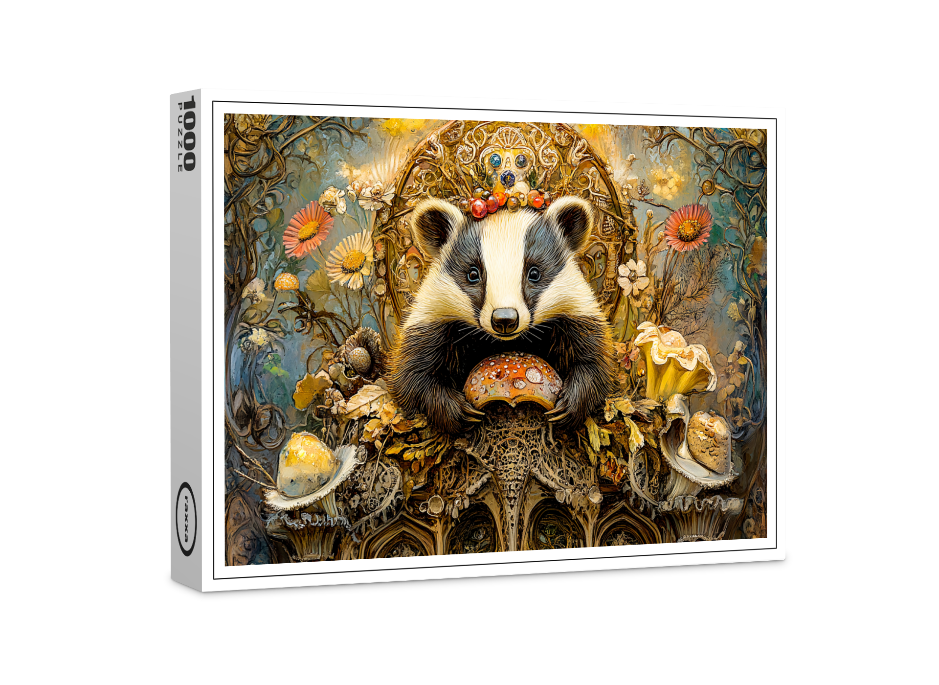 raxxa Premium-Puzzle: Badgers on a Mushroom Throne in a Fantasy Scene