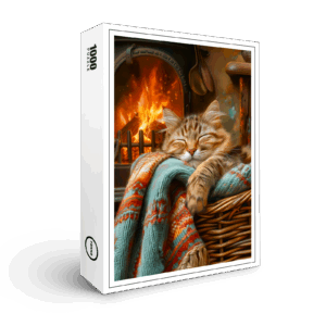 raxxa Premium-Puzzle: cat rests peacefully in a cozy environment at living room