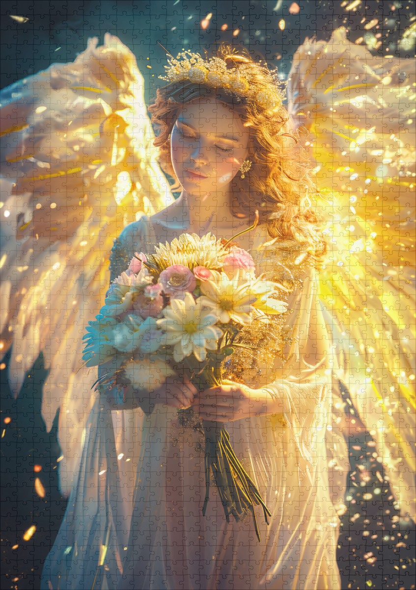 raxxa Premium-Puzzle: Heavenly Serenity Female Angel with with a Bouquet – Image 2
