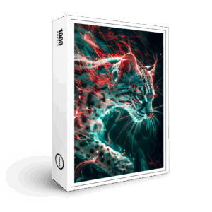raxxa Premium-Puzzle: Turquoise Red Neon Fishing Cat Light