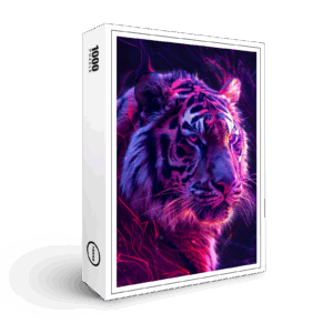 raxxa Premium-Puzzle: Purple Red Neon Tiger Cosmic Glow