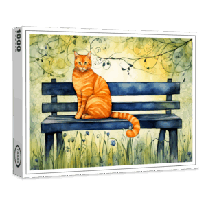 raxxa Premium-Puzzle: Watercolor Cat on Park Bench
