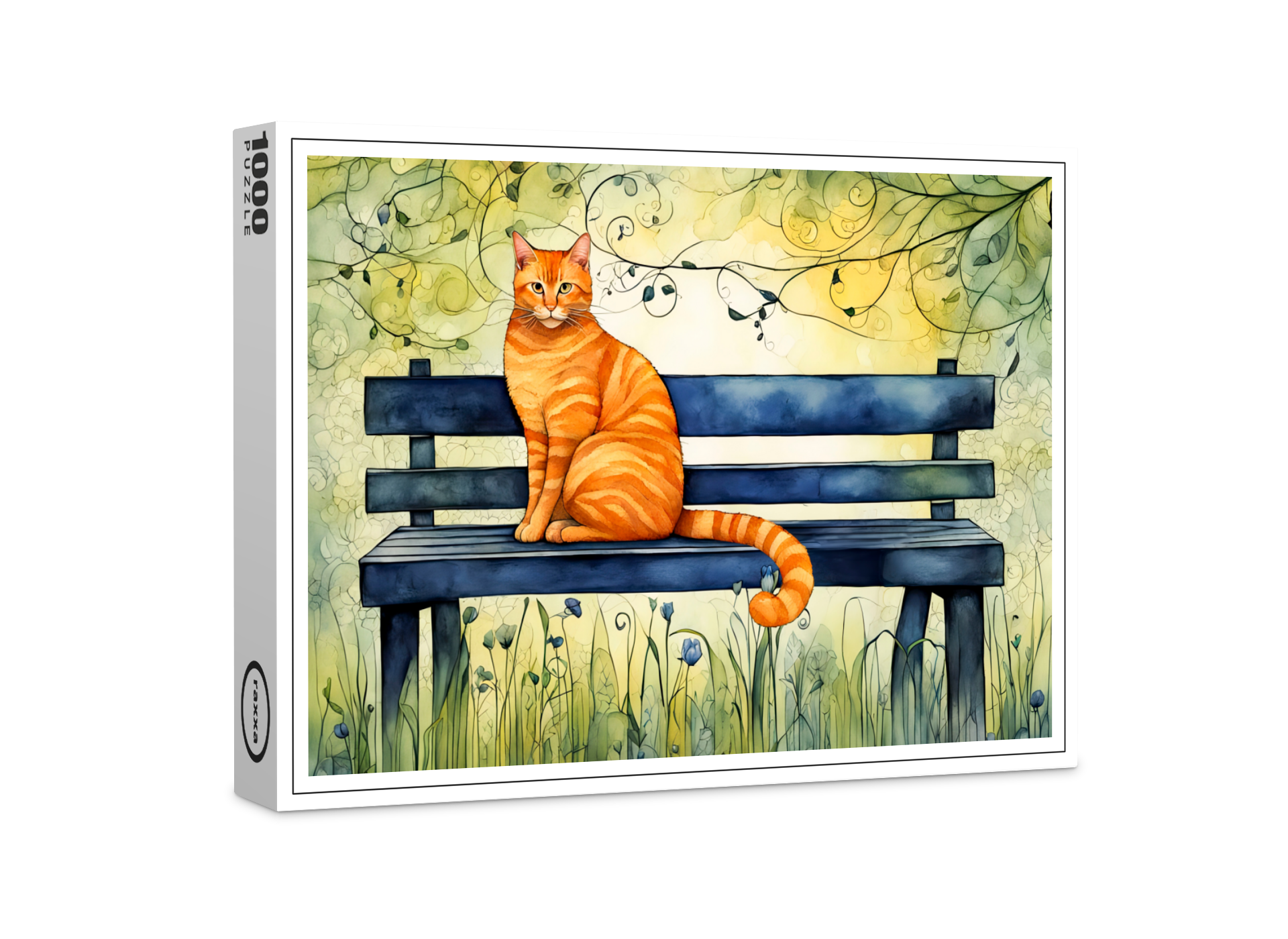 raxxa Premium-Puzzle: Watercolor Cat on Park Bench