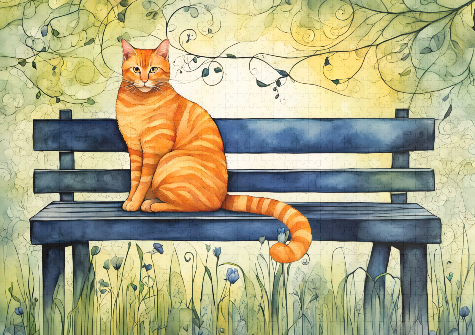 raxxa Premium-Puzzle: Watercolor Cat on Park Bench - Image 2