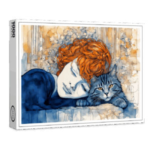 raxxa Premium-Puzzle: Watercolor Woman Sleeping with Cat