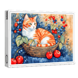 raxxa Premium-Puzzle: Watercolor Cat in Basket with Cherries