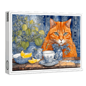 raxxa Premium-Puzzle: Watercolor Orange Cat with Lemon Tea