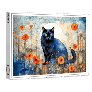 raxxa Premium-Puzzle: Watercolor Black Cat in Poppy Field