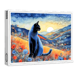 raxxa Premium-Puzzle: Watercolor Black Cat in Sunset Hills