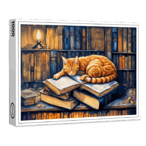 raxxa Premium-Puzzle: Watercolor Orange Cat Sleeping on Books