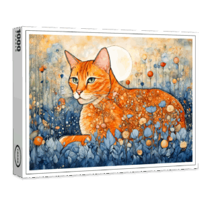 raxxa Premium-Puzzle: Watercolor Orange Cat Relaxing in Flowers