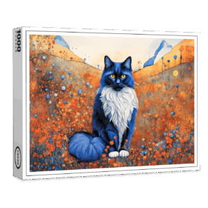 raxxa Premium-Puzzle: Watercolor Black Cat in Poppy Field