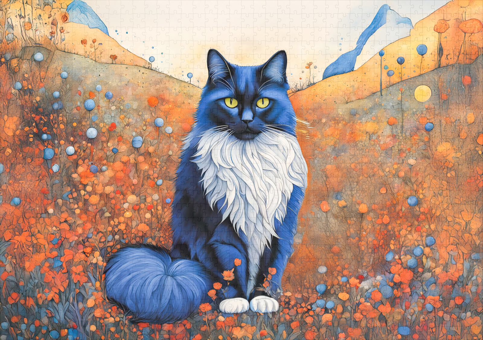 raxxa Premium-Puzzle: Watercolor Black Cat in Poppy Field - Imagen 2