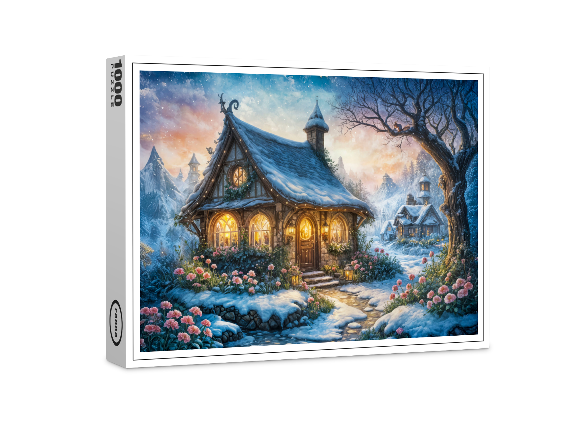 raxxa Premium-Puzzle: Charming Winter Cottage with Festive Lights