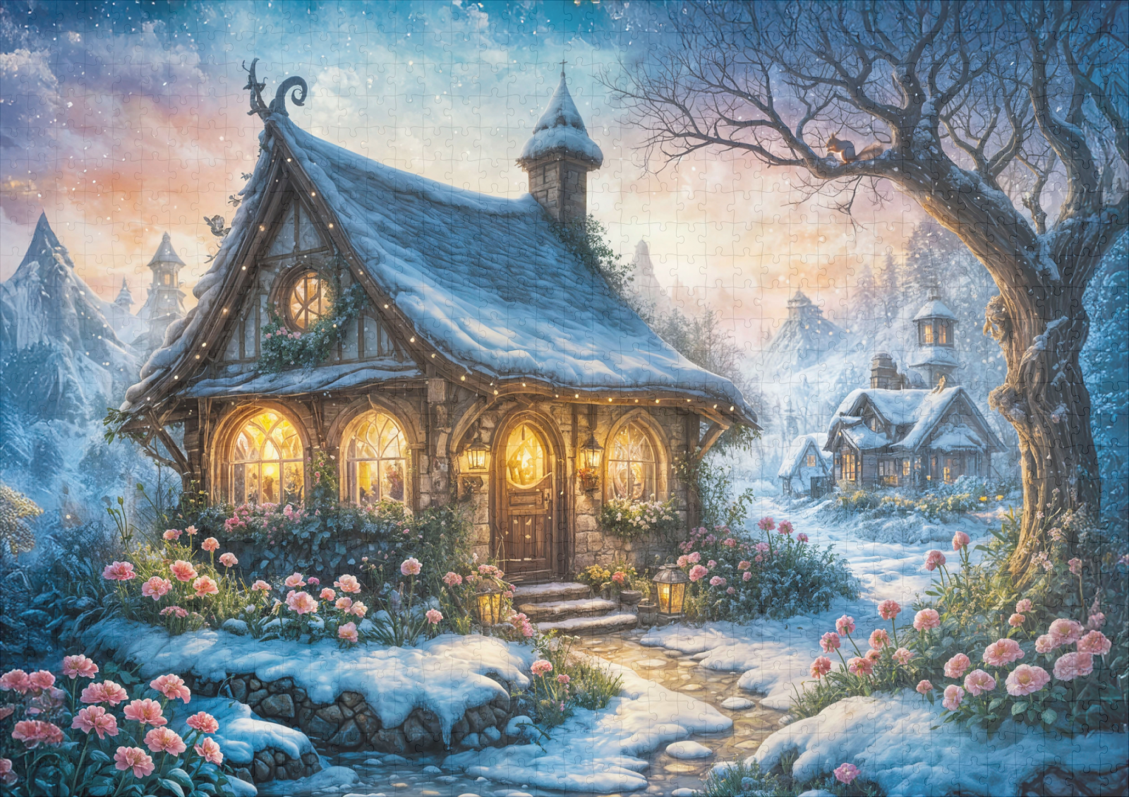 raxxa Premium-Puzzle: Charming Winter Cottage with Festive Lights - Image 2