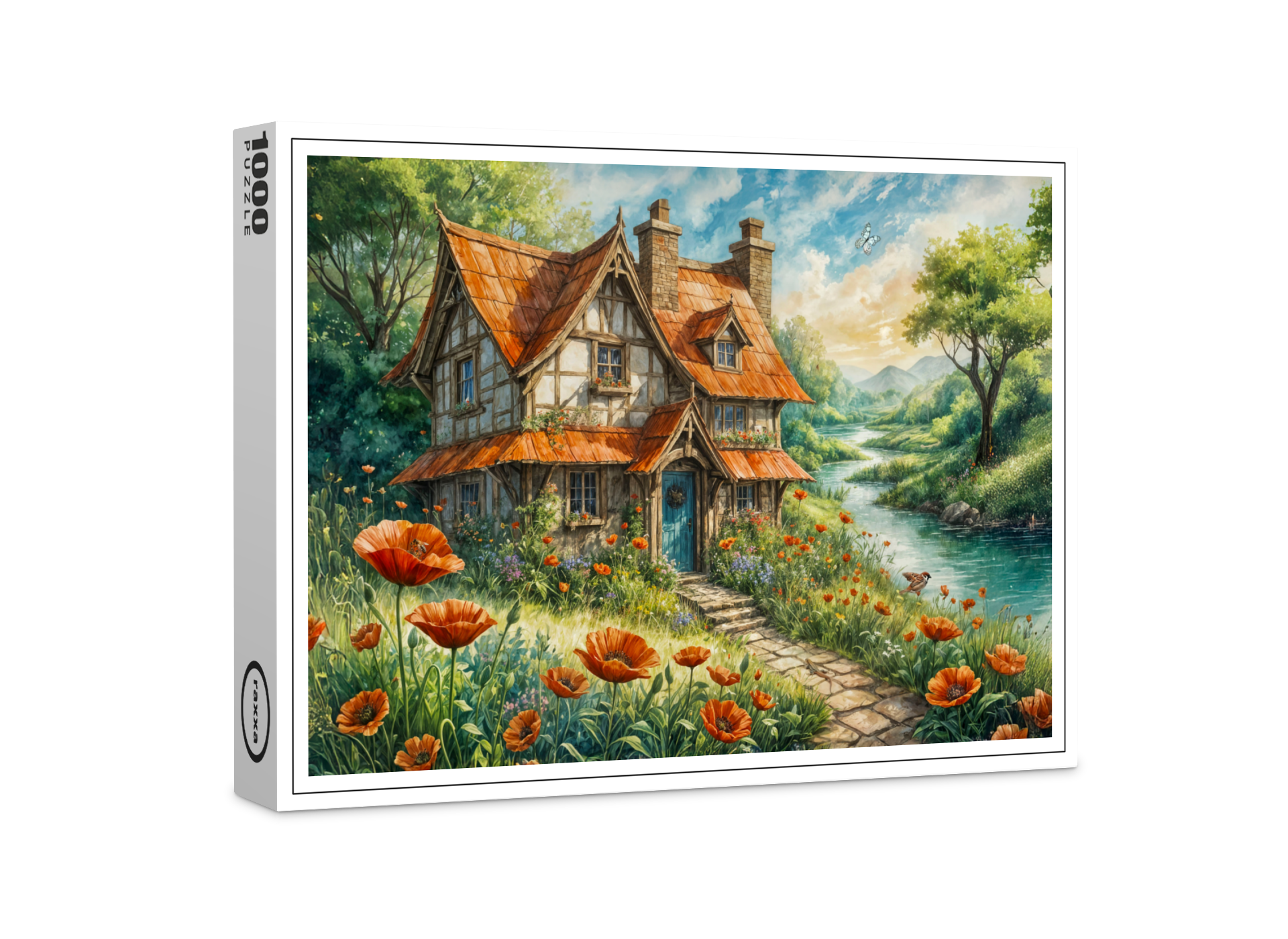 raxxa Premium-Puzzle: Whimsical Cottage with Poppy Flowers