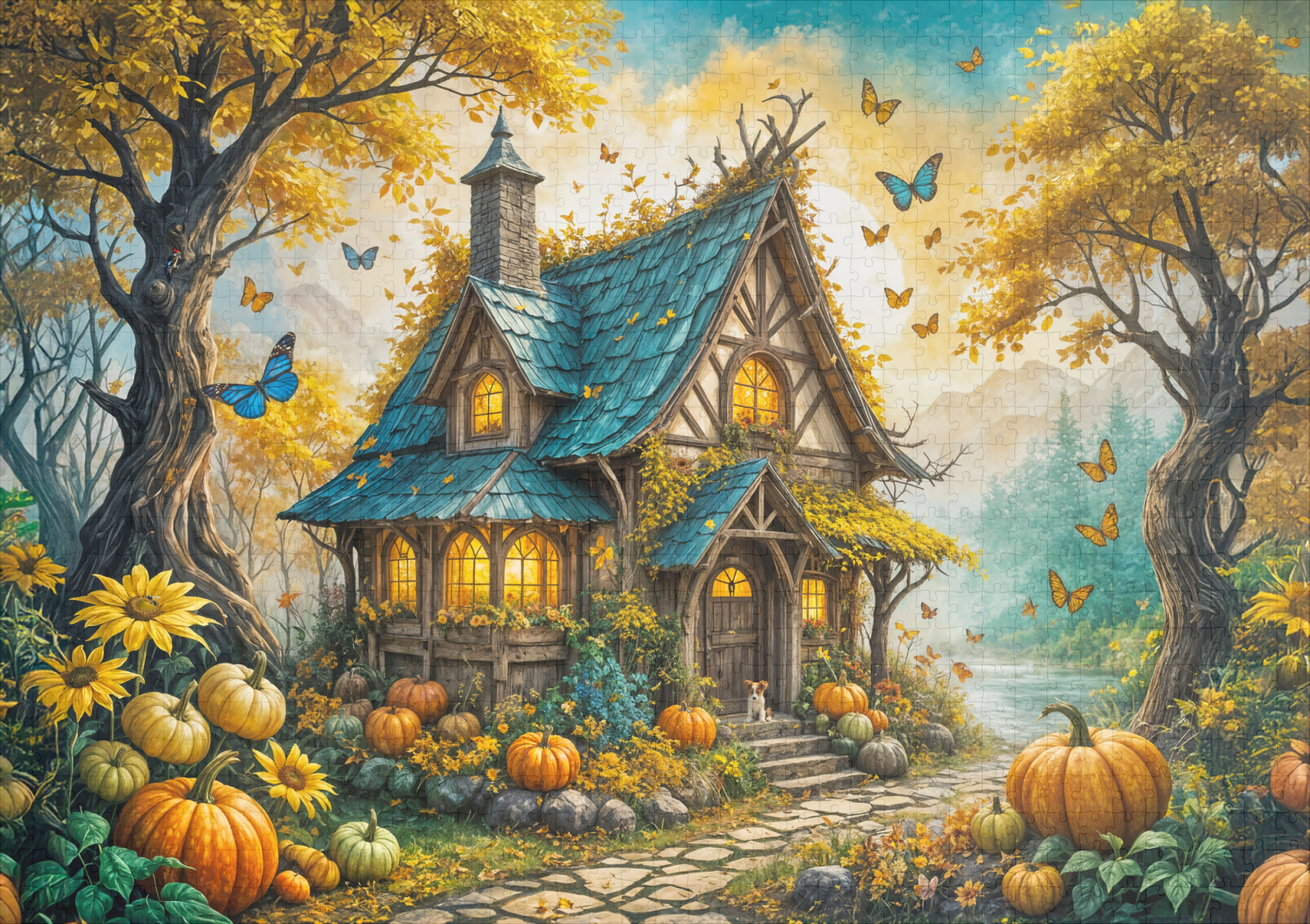 raxxa Premium-Puzzle: Enchanting Autumn Cottage with Pumpkins - Image 2