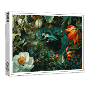 raxxa Premium-Puzzle: Fat Dung Beetle Between Dahlia Blooms Illustration