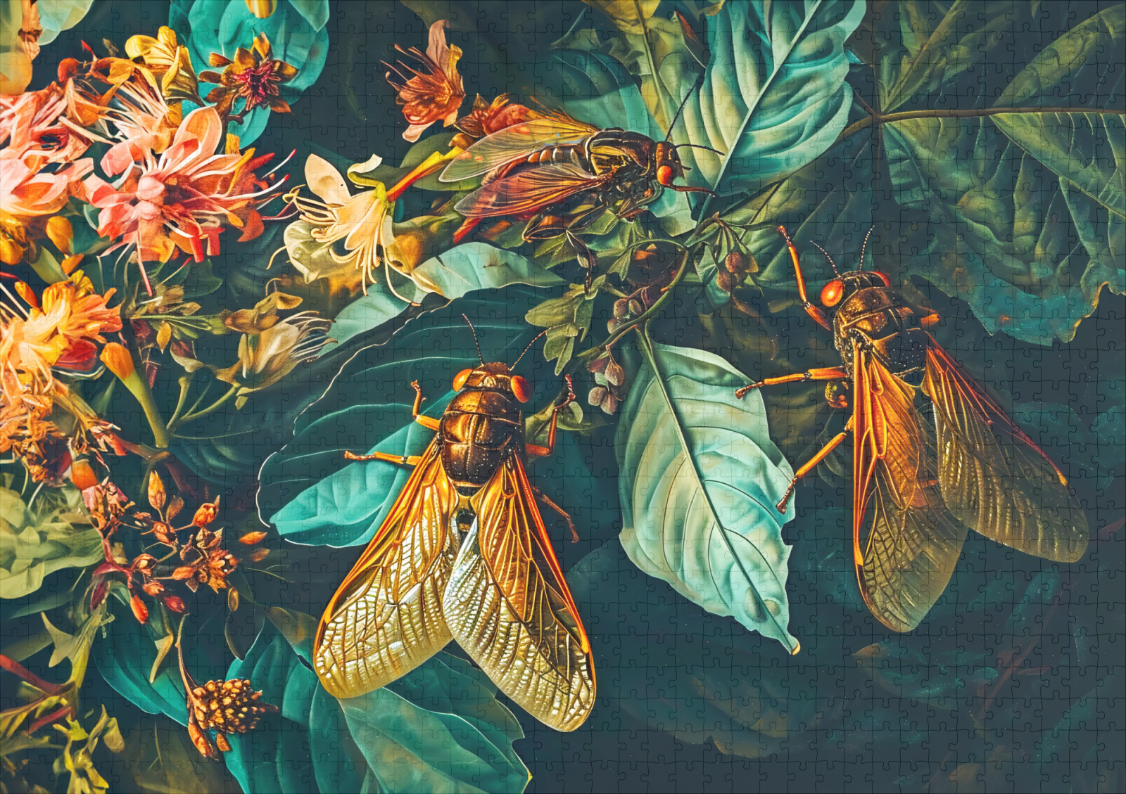 raxxa Premium-Puzzle: Cicadas on Ghost Plant Garden Illustration - immagine 2