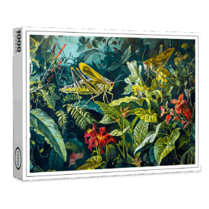 raxxa Premium-Puzzle: Green Grasshoppers in an Herb Garden Illustration