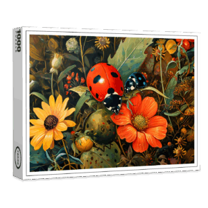 raxxa Premium-Puzzle: Ladybug on a Simple Dahlia Bloom Illustration