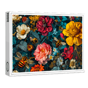 raxxa Premium-Puzzle: Hummingbirds with Climbing Vines and Rose Hedge Illustration