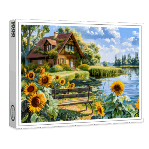 raxxa Premium-Puzzle: Lakeside Cottage with Sunflower Field