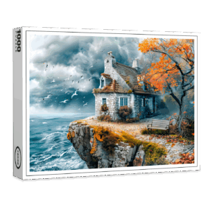 raxxa Premium-Puzzle: Cliffside Cottage Over Stormy Sea