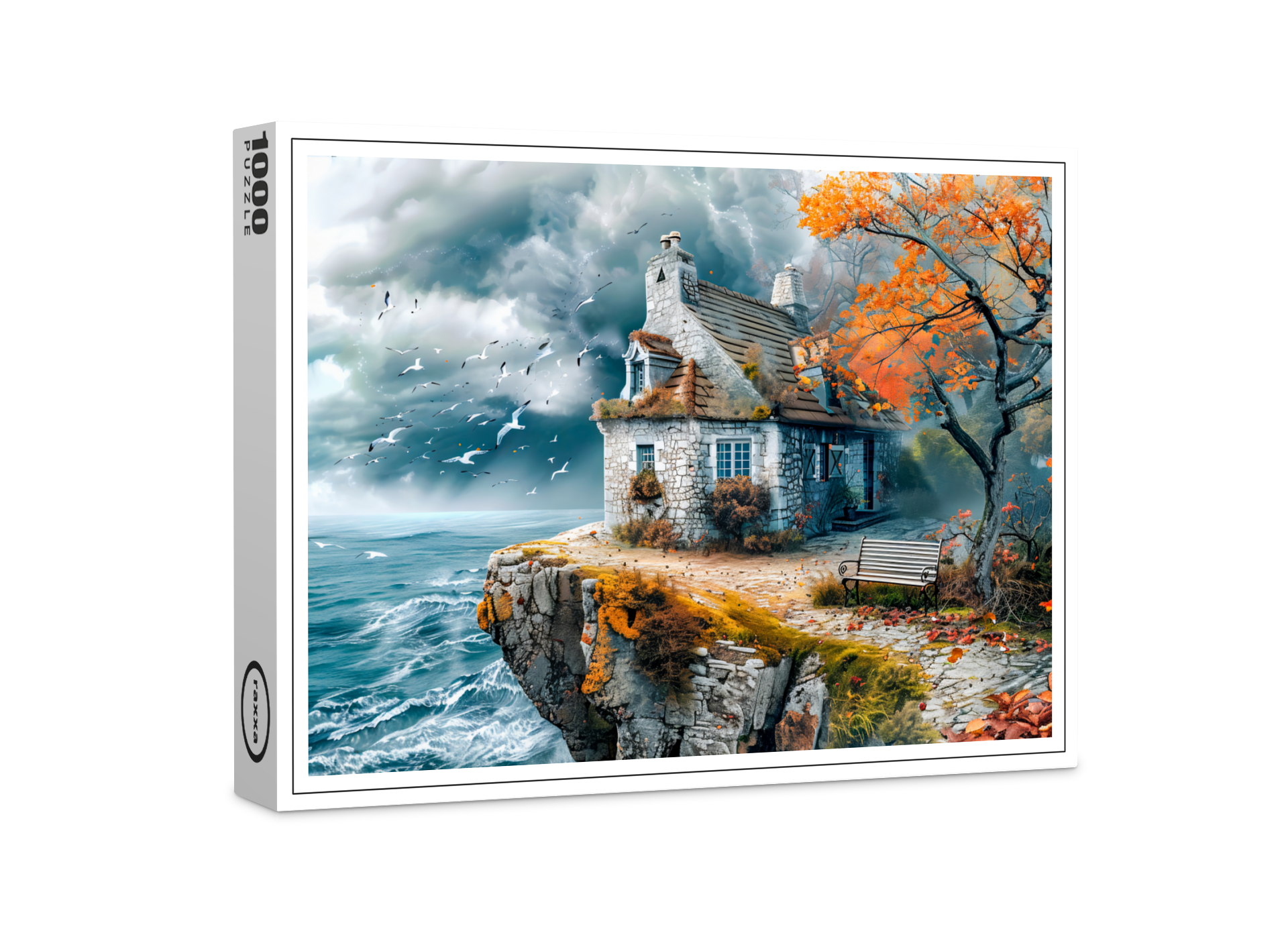raxxa Premium-Puzzle: Cliffside Cottage Over Stormy Sea