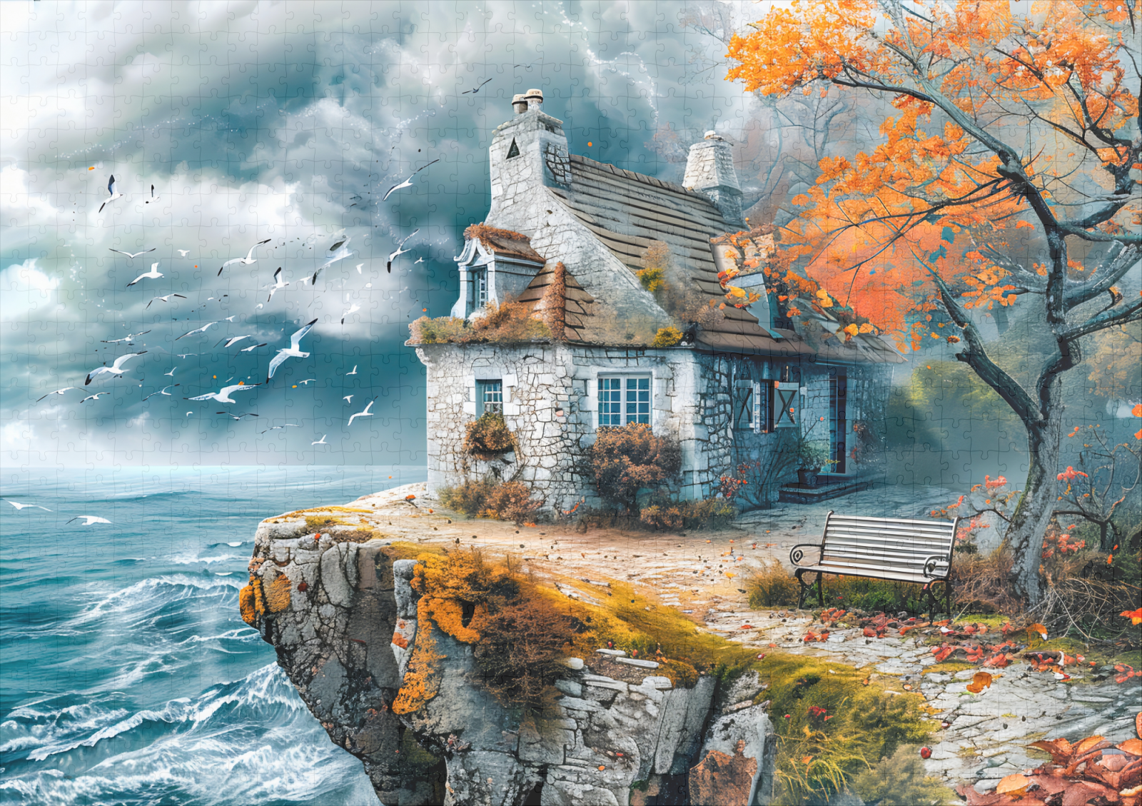 raxxa Premium-Puzzle: Cliffside Cottage Over Stormy Sea – Bild 2