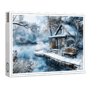 raxxa Premium-Puzzle: Old Mill by Frosty River in Winter Illustration