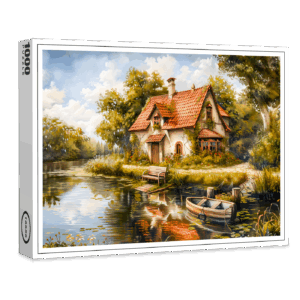 raxxa Premium-Puzzle: Lakeside Cottage with Rowboat