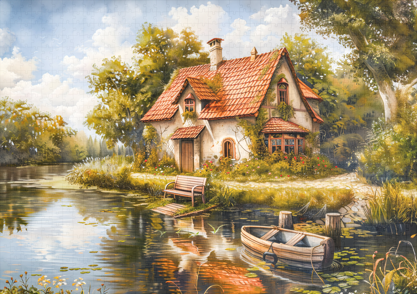 raxxa Premium-Puzzle: Lakeside Cottage with Rowboat - Imagen 2