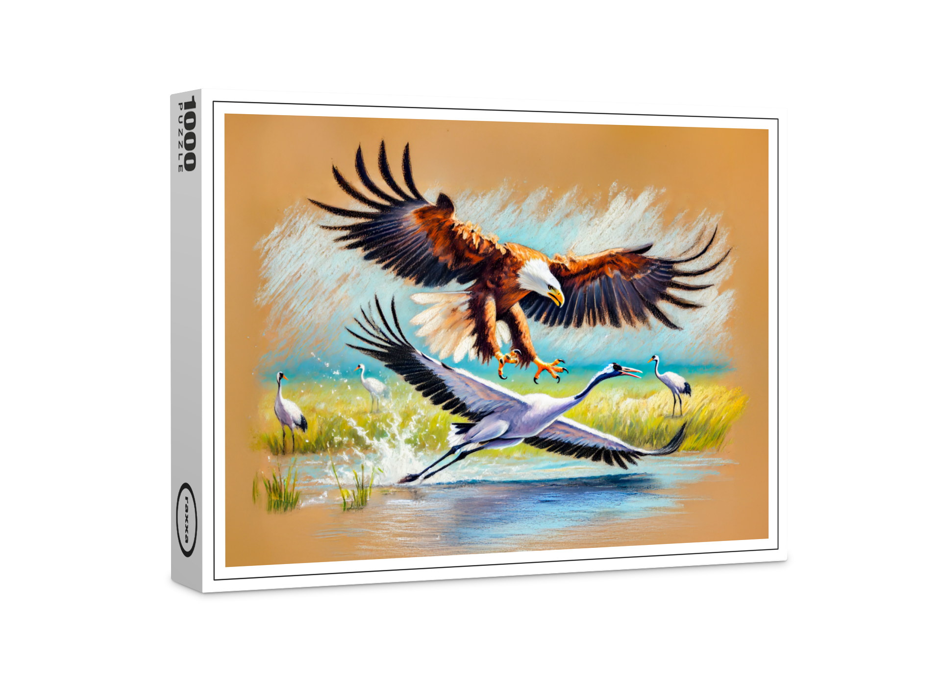 raxxa Premium-Puzzle: Eagle Hunting Crane - Pastel Chalk Drawing