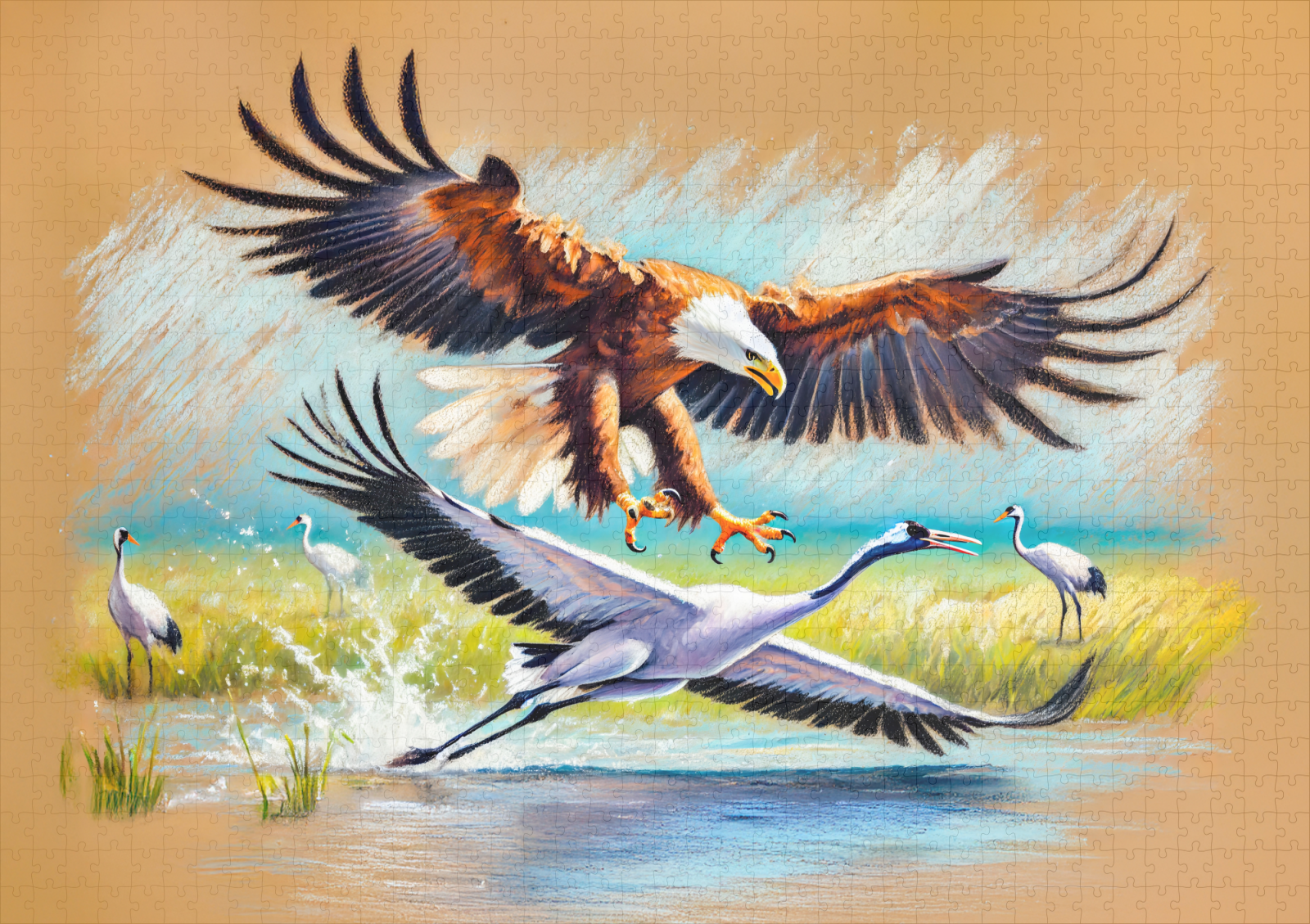 raxxa Premium-Puzzle: Eagle Hunting Crane - Pastel Chalk Drawing – Image 2