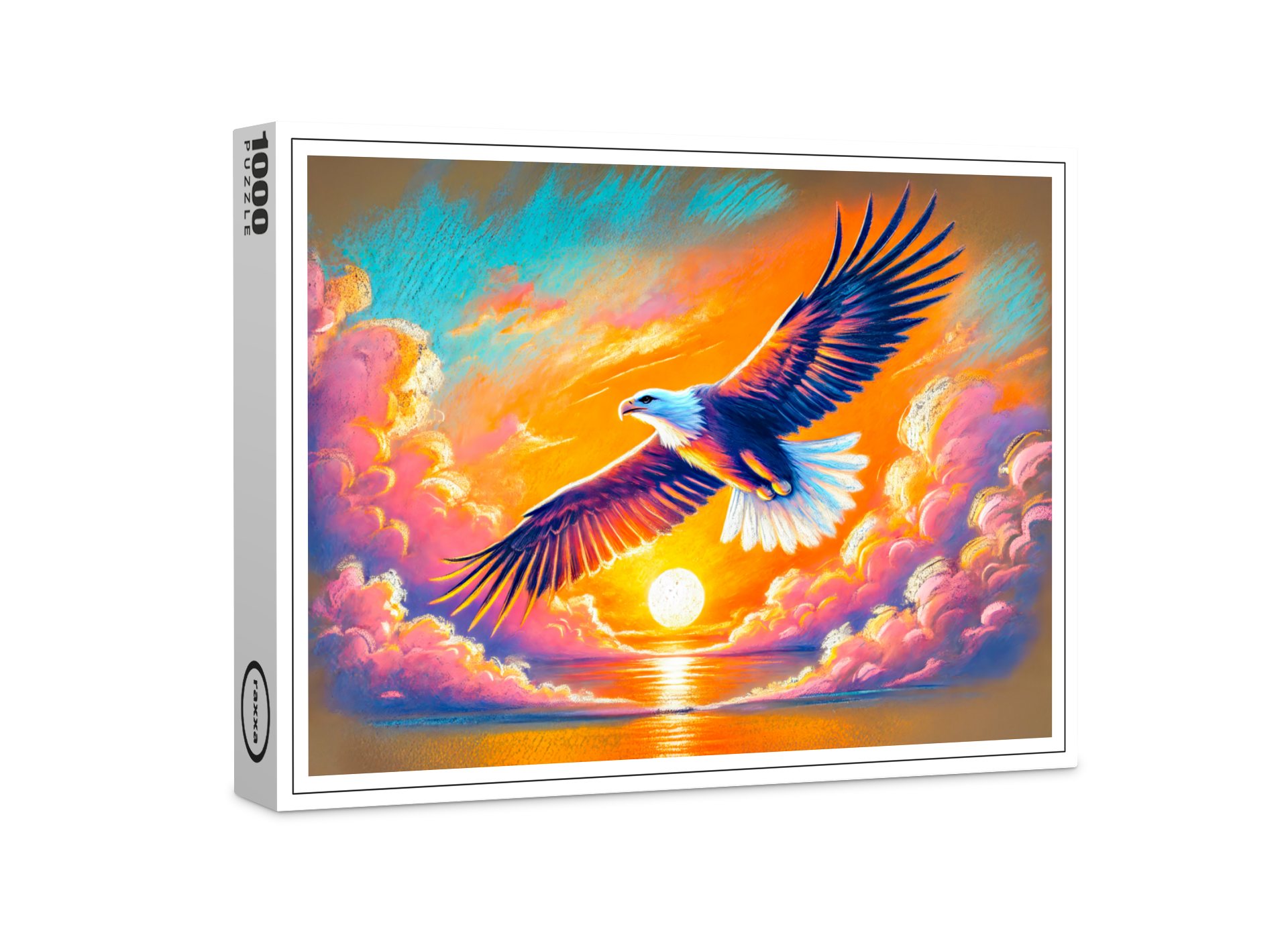 raxxa Premium-Puzzle: Eagle Flying at Sunset Pastel Chalk Drawing